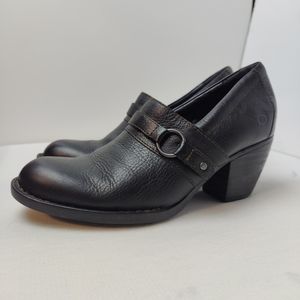 BORN Heeled Slip On Stacked Heel Pebbled Leather Shoes